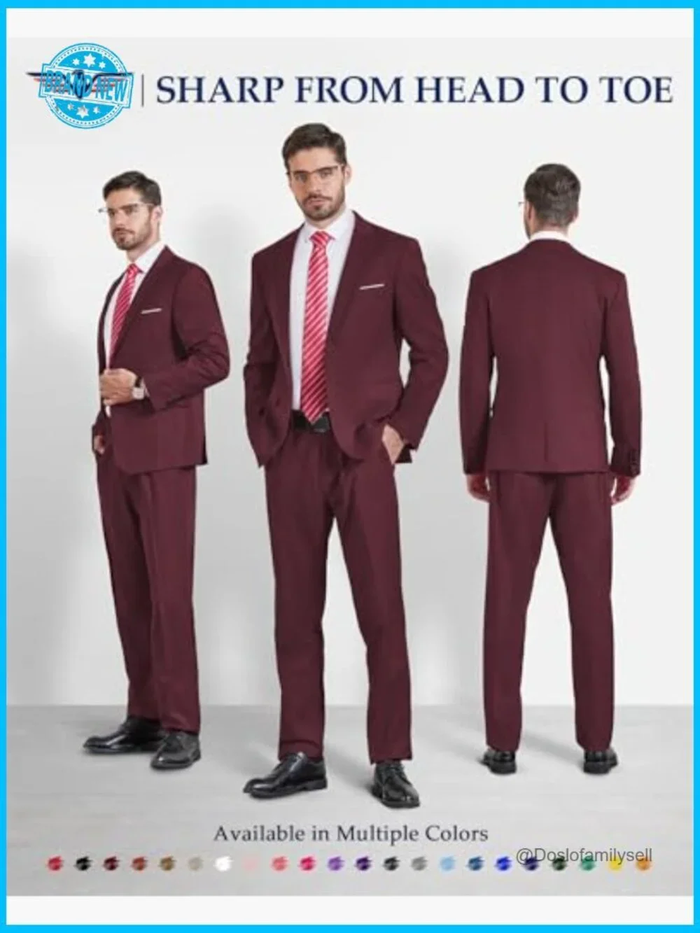 Slim Fit Suit Set Classic Elegant Business Wedding Prom Formal Wear